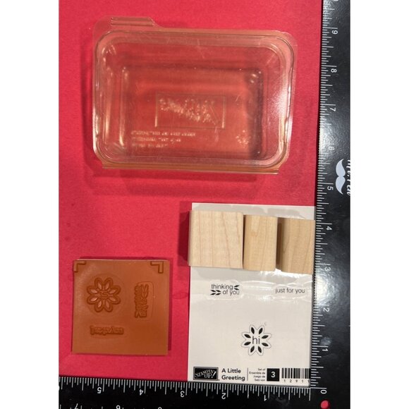 Set Of 3 Stampin Up! A Little Greeting Wood Mounted Rubber Stamps 129111 - Picture 2 of 2